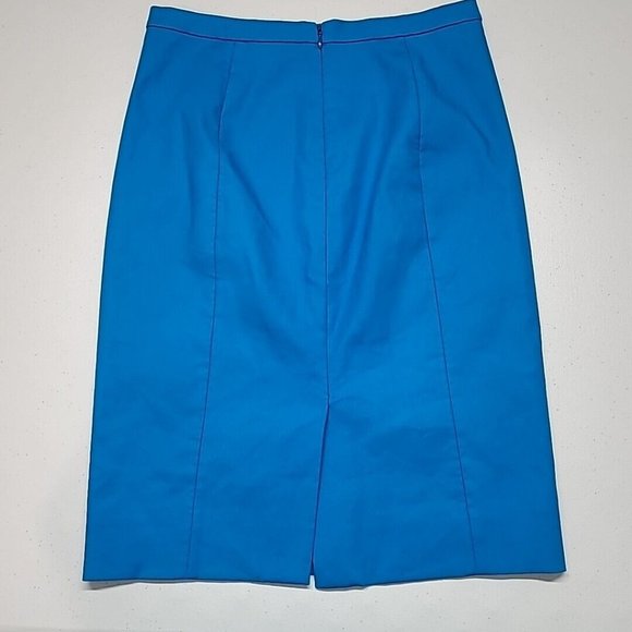 J Crew Women's Straight Pencil Skirt Bright Blue Lined Cotton Size 0 *Read* - Picture 2 of 15